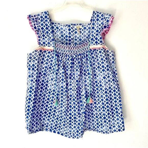 Matilda Jane Wandering Waters Blue Smocked Tassel Blouse Women's Size Medium Wor - Picture 3 of 9